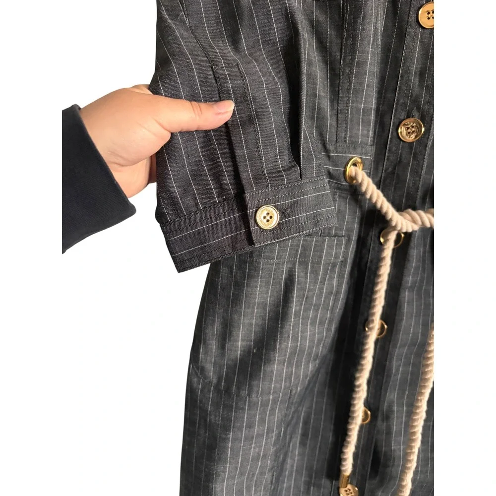 Doncaster Sport Womens‎ Pinstripe Shirt Dress 14 Grey Rope Belt Nautical Midi